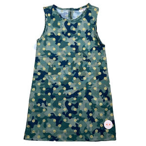 Smiling Button Polka Dot Dress Girls Size 7 Green Camo Gold Tunic New